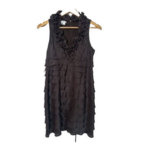 London Times 8 Petite Cocktail Sheath Dress Party Brown Shimmer Tiered Empire